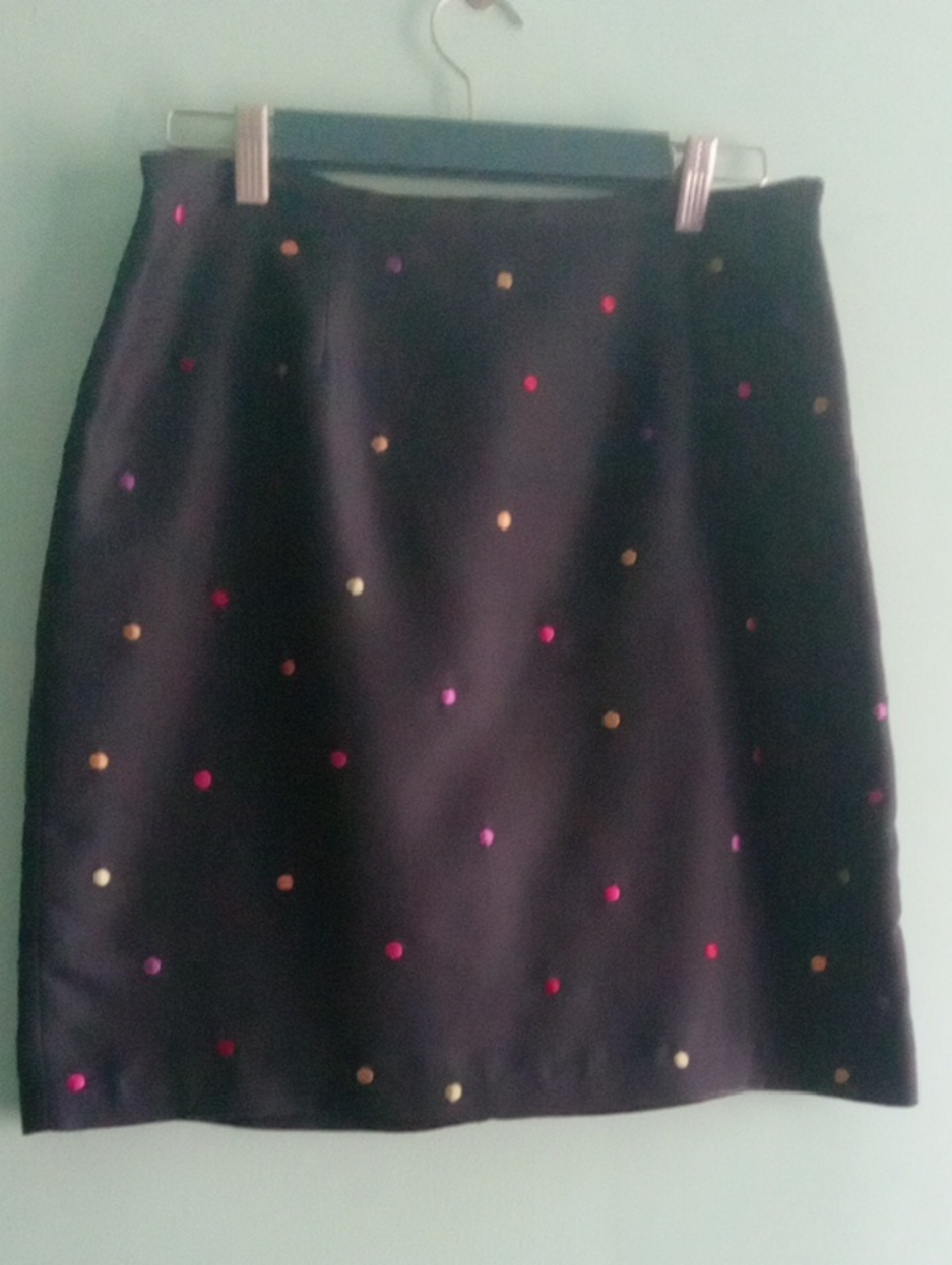 Allison Taylor Black Mini Skirt with Pink and Gold Polka Dots - Size 8